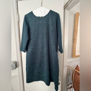 ESCADA Teal Embossed Midi Dress